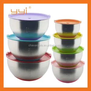 16cm Stainless steel mixing bowl with silicone bottom and lids