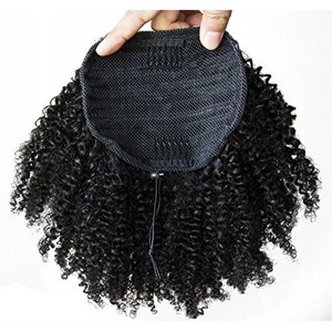 140G Afro Kinky <span class=keywords><strong>Curly</strong></span> หางม้า Extension สั้นสูงผมหางม้าคลิปใน Peruvian Virgin Hair มนุษย์ Drawstring <span class=keywords><strong>Ponytails</strong></span>