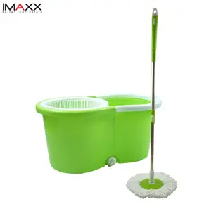 Venta al por mayor verde mopa cubo-Cubo de plástico de limpieza para fregona, cabezal verde clásico, Material de microfibra, giro 360