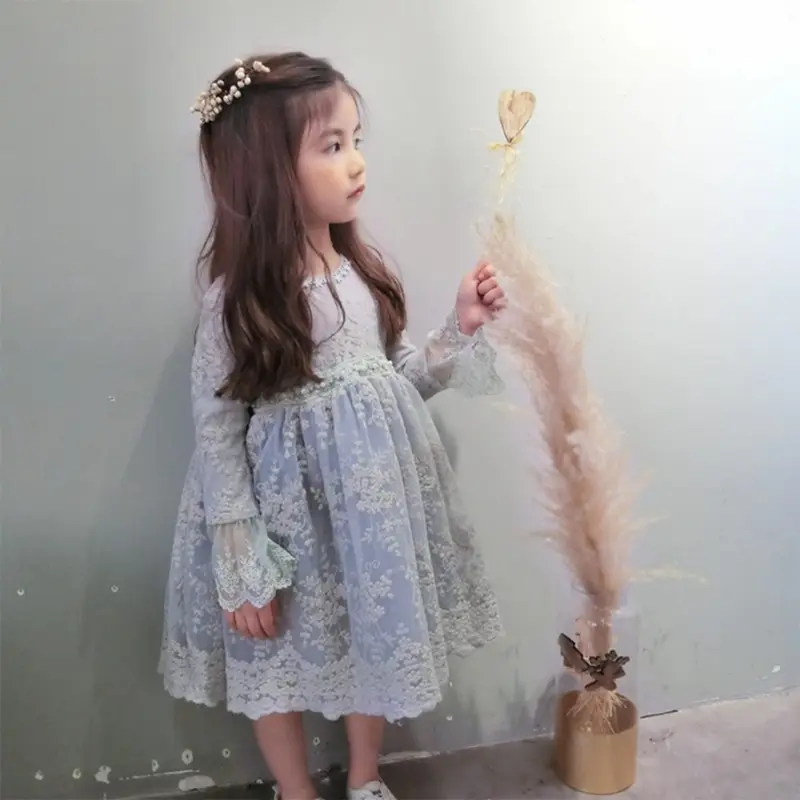 2019 New Style Autumn Flower Girl Lace Dress Children Long Sleeves Casual Dresses 3-8