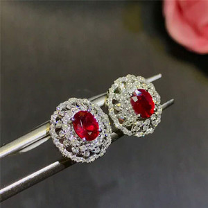 <span class=keywords><strong>Pendientes</strong></span> de Botón de Flor con Diamantes de Oro de 18K de Lujo y Moda, con Piedra Preciosa de Rubí Rojo Natural de 1 Quilate para Mujer, para Fiestas, Bodas o Regalos - Product Image 4