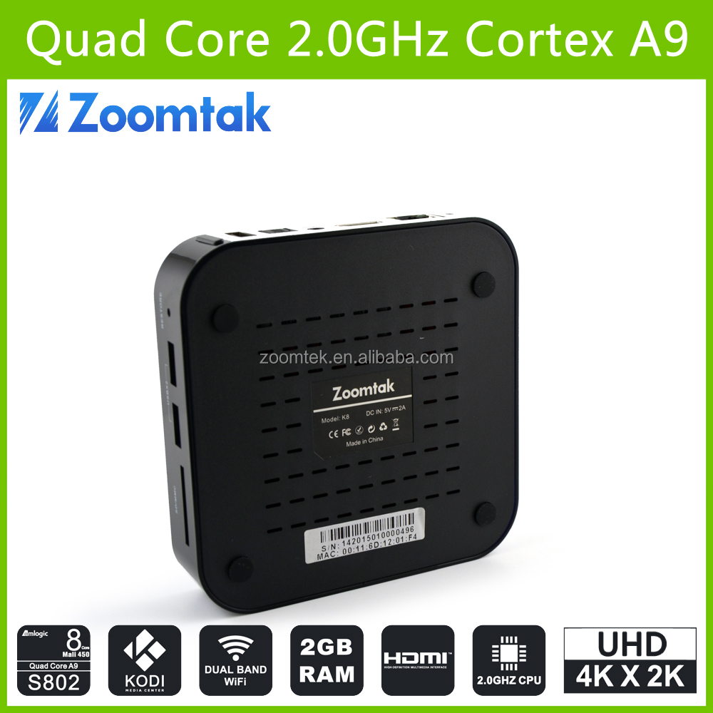 Amlogic S802 4 k quad core KODI 15.1 tv caja androide con 2 G RAM 8 G Flash