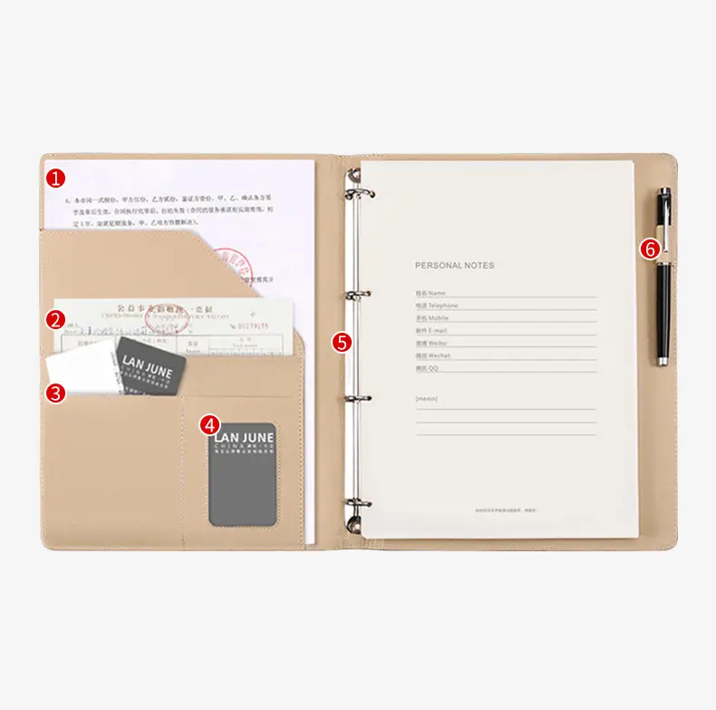Caderno A4 de couro com logotipo personalizado, caderno de conferência em folhas soltas para faculdade, bloco de notas grosso A4