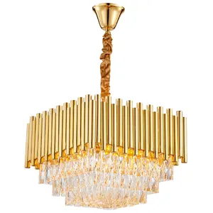 Custom light luxury crystal pendant lamp drum chandelier for bedroom