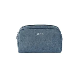 Дешевая джинсовая сумка-клатч с логотипом на заказ, Большая вместительная сумка, прочная сумка для кистей для макияжа для женщин и мужчин