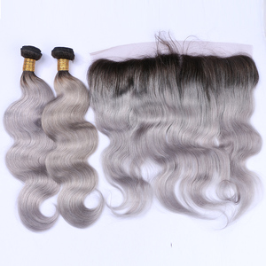 Grado 10 UN Brasiliani Del Virgin Dell'onda Del Corpo Dei Capelli 1B Grigio Ombre di Remy Dei Capelli Umani Del Tessuto Con Chiusura - Product Image 2
