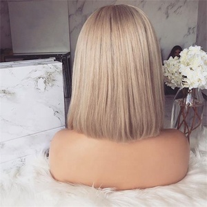 Breve <span class=keywords><strong>Platinum</strong></span> <span class=keywords><strong>Blonde</strong></span> Taglio Dritto Bob Trasparente Svizzero del merletto Parrucca di Capelli Umani Piena Del Merletto - Product Image 5