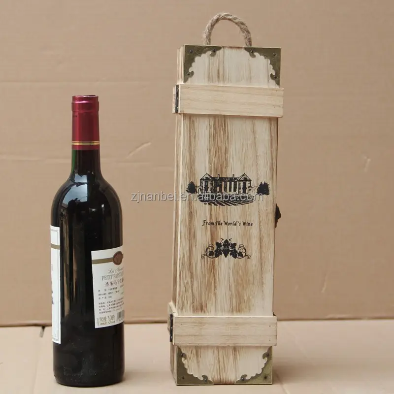 Boîte à vin en bois pour 1 bouteille avec poignée logo du client et couleur OEM