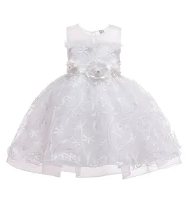 HYC215-vestido de boda elegante para niñas, vestido de flores blancas, concurso de princesas, vestido Formal sin mangas de encaje para fiesta