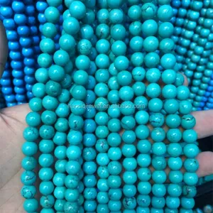 松散宝石湖北绿松石石珠 8毫米天然蓝色绿松石珠宝制作