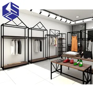 高品质的运动服装商店室内设计与服装陈列架
