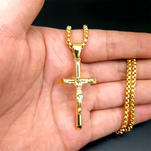 DAICY珠宝定制不锈钢迪拜高品质男士金属镀金小耶稣基督十字架吊坠