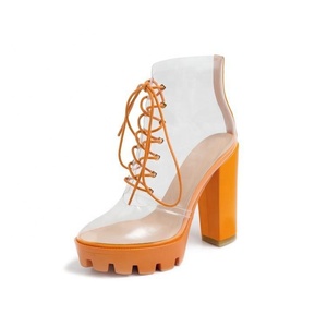 Lady Neon màu ren lên nền tảng khối gót giả da rõ ràng trong suốt mắt cá chân khởi động - Product Image 6