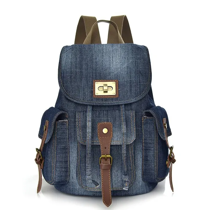 Newest Designer Casual Women Travel Bagpack, Vintage Blue Denim Jeans Ladies Backpack Bag