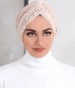 Turquia camurça turbante hijab mulheres lenço hijabs com pérolas atacado alta qualidade moda verão simples