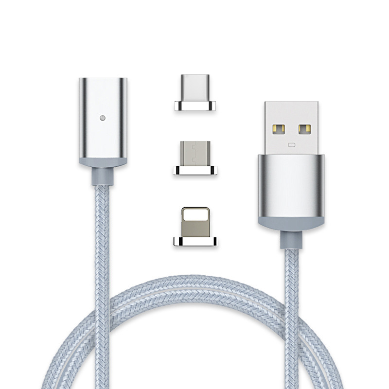 1.0 M Nylon Tressé Android Téléphone Fil 3 En 1 Type C De Charge Cordon Micro Données Usb Magnétique Câble