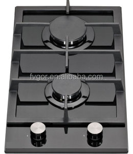 New Flat Type 2 Burners Gas Hob with Cast Iron Pan Support Black Tempered Glass Kitchen Cooking Stove Ceramic / Glass ODM / OEM