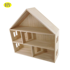 Boîte de présentation en <span class=keywords><strong>bois</strong></span> en forme de maison naturelle inachevée personnalisée pour jouets - Product Image 2