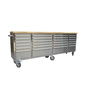 Stainless Steel Rubber wood top Workbench, Working Bench with 24 drawers