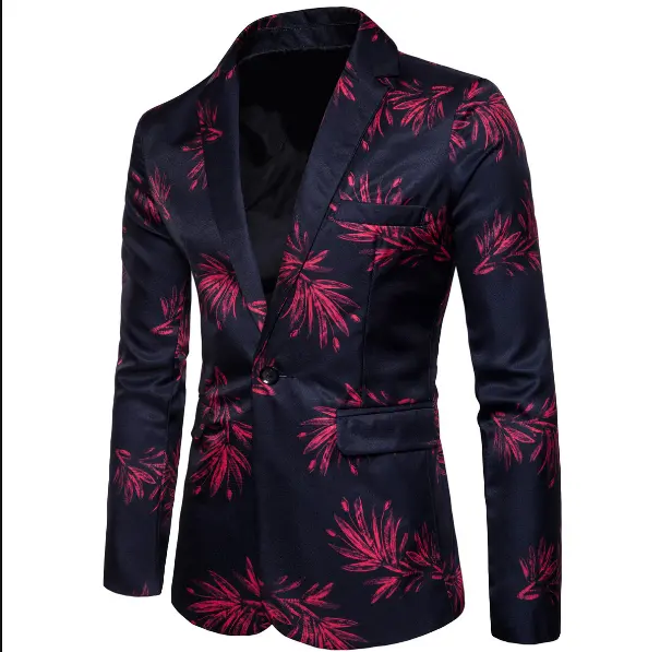 Chaqueta con estampado Digital para hombre, chaqueta informal de negocios de marca, a la moda, color rojo y azul, traje con una hilera de botones, novedad de 2022