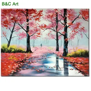 Tree Landscape Painting Beautiful Red Leaves Maple Tree Canvas Art Chinese Landscape Oil Painting