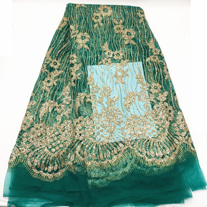 Haute qualité + perles poudre d'or <span class=keywords><strong>tissus</strong></span> de dentelle africaine ASO EBI joli filet français broderie Tulle dentelle tissu pour nigérian Dres J029 - Product Image 2