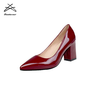 RTS SIZE 33-43 Ladies Official Red business schuhe frauen schwarz ferse keil ferse sandalen hochzeit PU schuhe