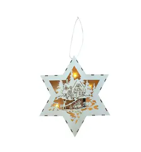 Wooden white color star shaped christmas LED hanging ornament xmas gifts for home LED reindeer