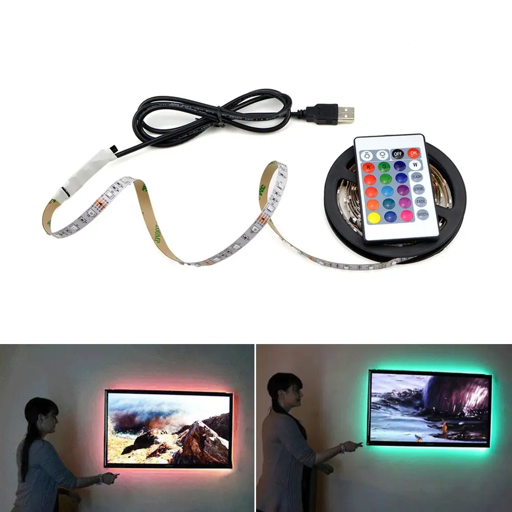 סיטונאי 60 נוריות/m 5050SMD IP65 עמיד למים טלוויזיה תאורה אחורית רצועת 5V USB RGB צבעוני LED אור הרצועה עם מרחוק עבור בית טלוויזיה מפלגה