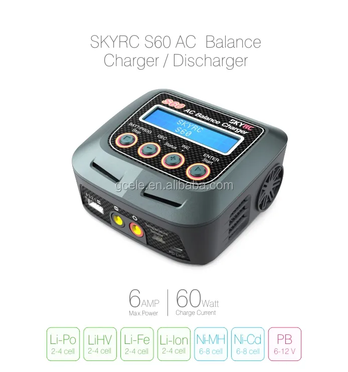 Skyrc rc mô hình S60 60W 6a ac cân bằng bộ sạc/phóng điện( eu cắm và xt60)