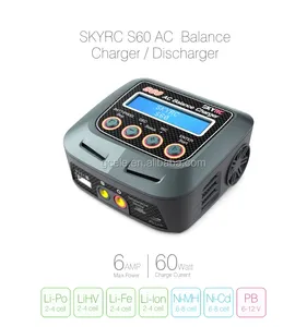 SKYRC RC 型号 S60 60 W 6A AC 平衡充电器/充电器 (欧盟插头和 XT60)