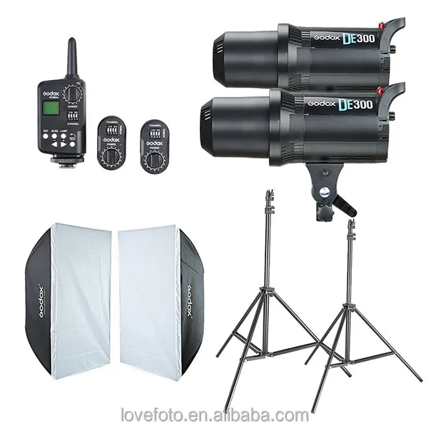 2x Godox DE300 Studio Flash + 60x90 cm Softbox + FT-16 Trigger + Light Stand Kit