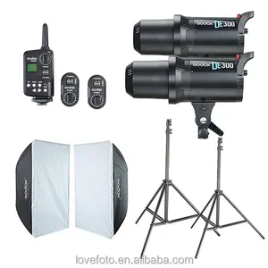 2x Godox DE300 Stüdyo Flaş + 60x90 cm Softbox + FT-16 Tetik + Işık stant kiti