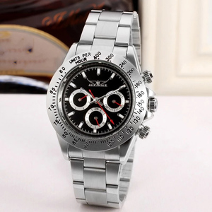 Montre pour homme Jargar, couleur or, lunette en acier inoxydable, bracelet en acier inoxydable, <span class=keywords><strong>cadran</strong></span> <span class=keywords><strong>noir</strong></span>, 6 aiguilles, montre habillée, montre-bracelet - Product Image 6
