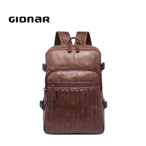 Online Leisure Travel Military Vintage Leather Men Style Brown Backpack