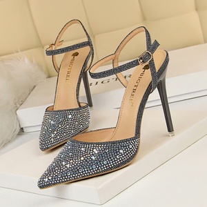 Estate fatta a mano in pelle Slingback strass da donna a punta tacchi alti sandali scarpe da donna