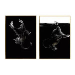 Modern Fish Handpainted Oil Painting on Canvas Black and White Wall Art from Shenzhen Brand New Animal Paintings Collection