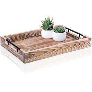 Bandeja otomana grande rústica con asas, bandejas de mesa de café de 20 "x 14" para mesa de café, bandejas de servicio de madera para decoración del hogar de otomanos