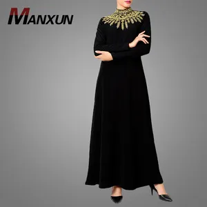 2018 New Design Fashion Elegant Muslim Maxi Dresses Abaya Designs Dubai Pictures Necklace Ornament Embroidery Islamic Abaya