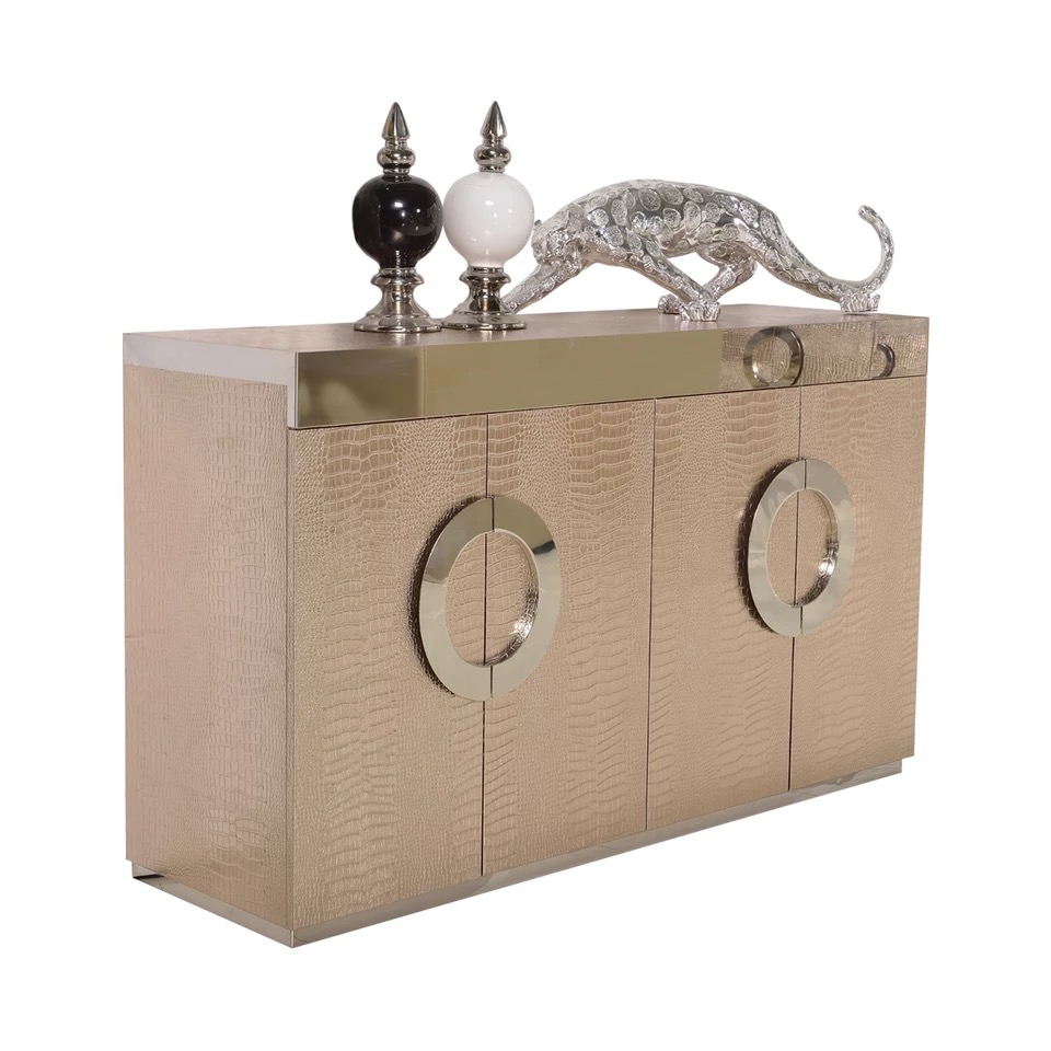 Современный буфетный столик F421 из нержавеющей стали, серебристый/золотистый, имитация кожи, роскошный неоклассический буфетный столик, обувной шкаф