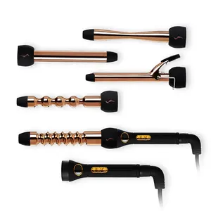 5 in 1 Professional Curling Iron and Wand Set 5 Interchangeable Ceramic Barrel Wand Curling Iron Dual Voltage Hair Curler Set