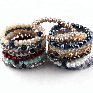 Urlaub Geschenk Handgemachte Frauen Armband 10mm Sortieren Kristall Glas Perlen Armband 5 verschiedene Pflastern Ball Farbe Elastische Charme Armband - Product Image 4