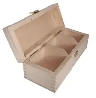 नई सादे लकड़ी के सीने चाय बैग बॉक्स 3 डिब्बों Decoupage शिल्प