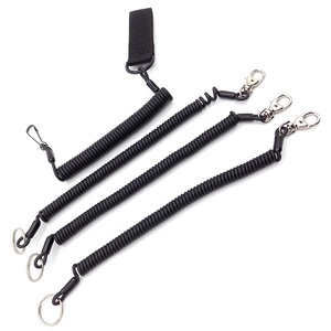 Custom Top Quality Retractable Key Ring Black Spring <strong>Coiled</strong> Tool <strong>Lanyard</strong> With Lobster Clips