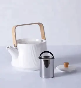 Wholesale Embossed Moroccan <strong>Ceramic</strong> <strong>Tea</strong> <strong>Pot</strong> with Wooden Handle - Product Image 4