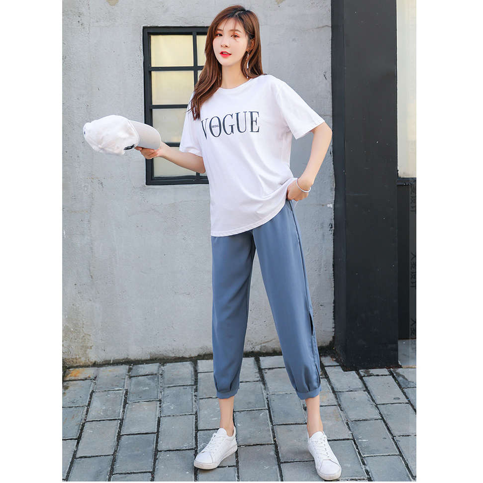 Las mujeres embarazadas pantalones de verano coreano ropa de moda usando polainas suelto nueve puntos de gasa casual Pantalones