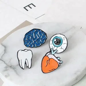 Cute Fashion Gift Cartoon Brain Eye Tooth Heart Metal Brooch Pins Button Jewelry For Women Girls Fashion Bijoux Lovely