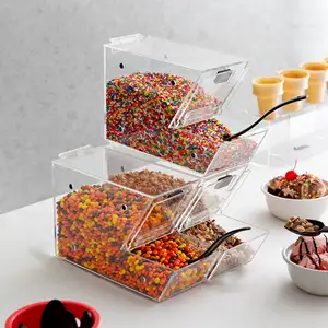 4 PACK Ice Cream Topping Candy Clear Stackable Dispenser Soft Serve Machine