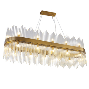 Lustre linéaire moderne de luxe en cristal, luminaire suspendu LED doré <span class=keywords><strong>pour</strong></span> salle à manger, îlot de cuisine, hôtel, éclairage de <span class=keywords><strong>plafond</strong></span> - Product Image 1