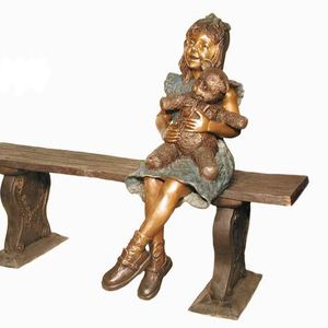2015 jardín de esculturas de tamaño natural estatua de bronce de la muchacha en el banco con el perro - Product Image 3